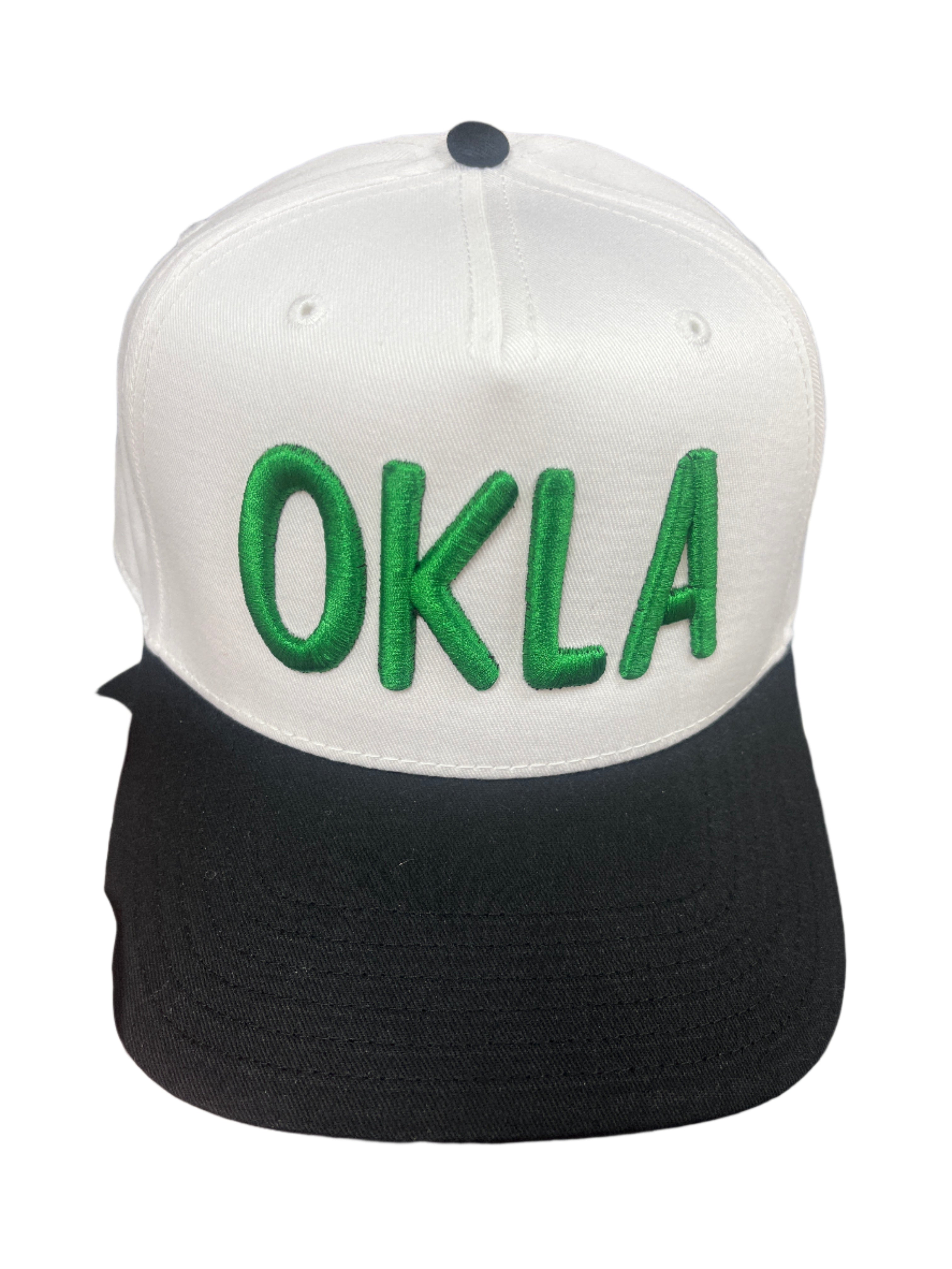 WHITE/BLACK HAT  W/GREEN OKLA