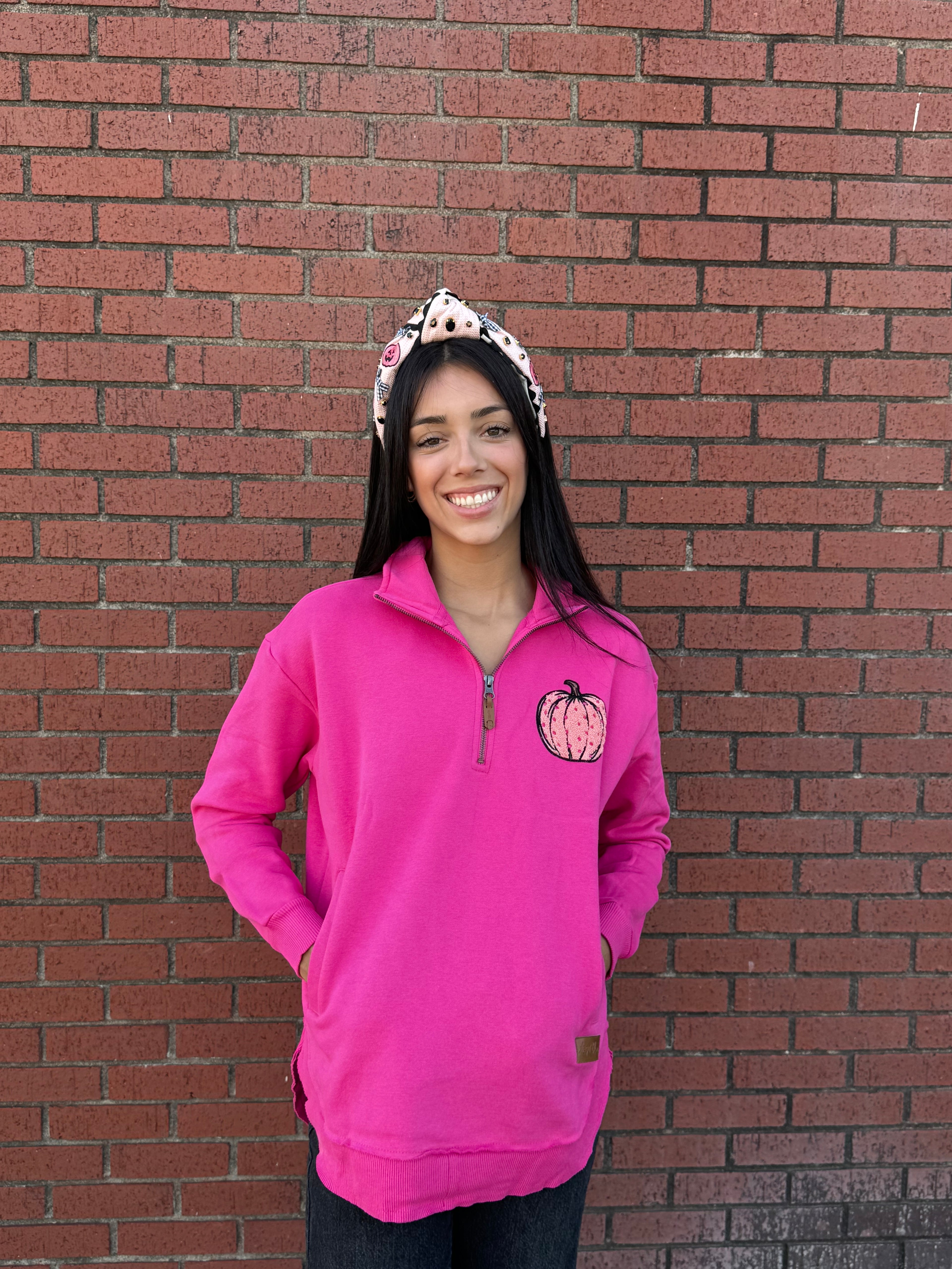 Polka Dot Pumpkin Patch Pink Half-Zip Pullover