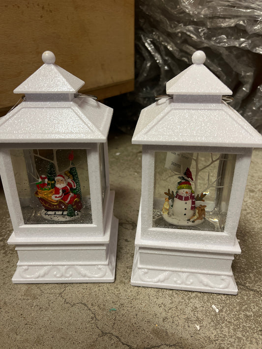 SANTA OR SNOWMAN WHITE GLITTER LANTERN