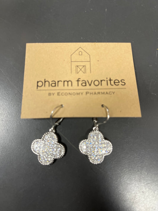 SILVER PAVE CLOVER DANGLE EARRINGS