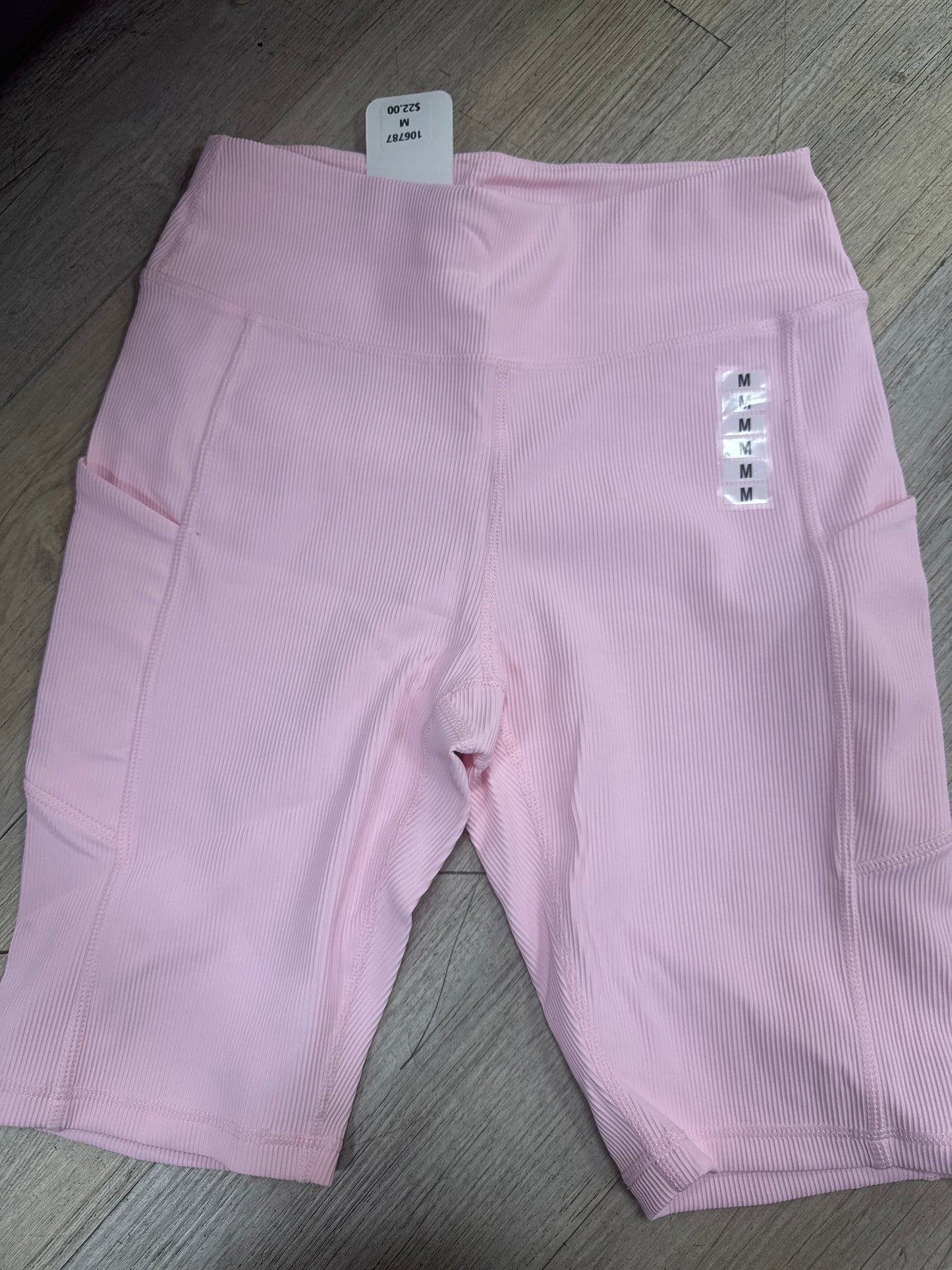 ROSE RIBBED BIKER SHORTS W/POCKETS