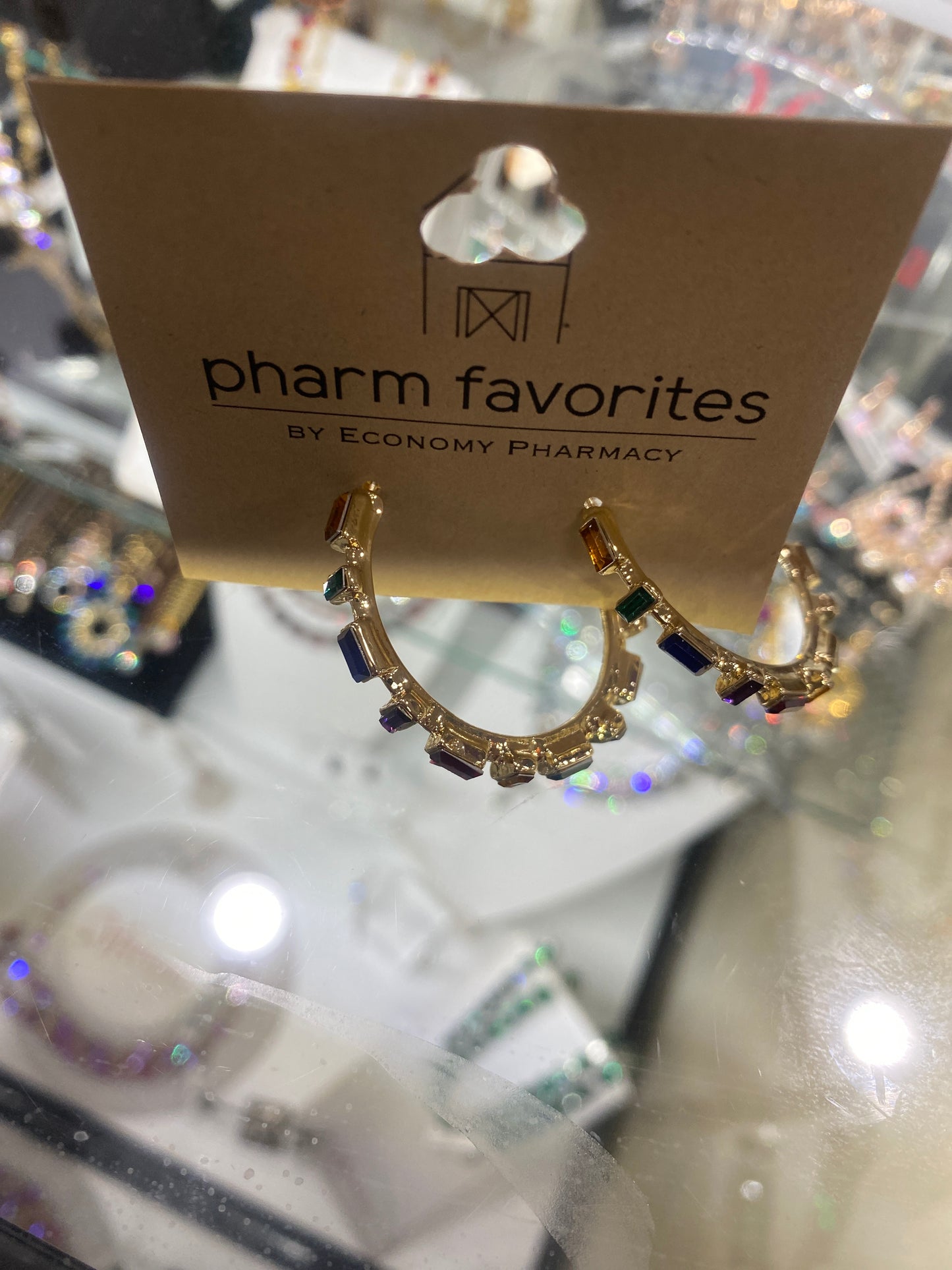 GOLD HOOP W/MULTI COLOR CRYSTALS