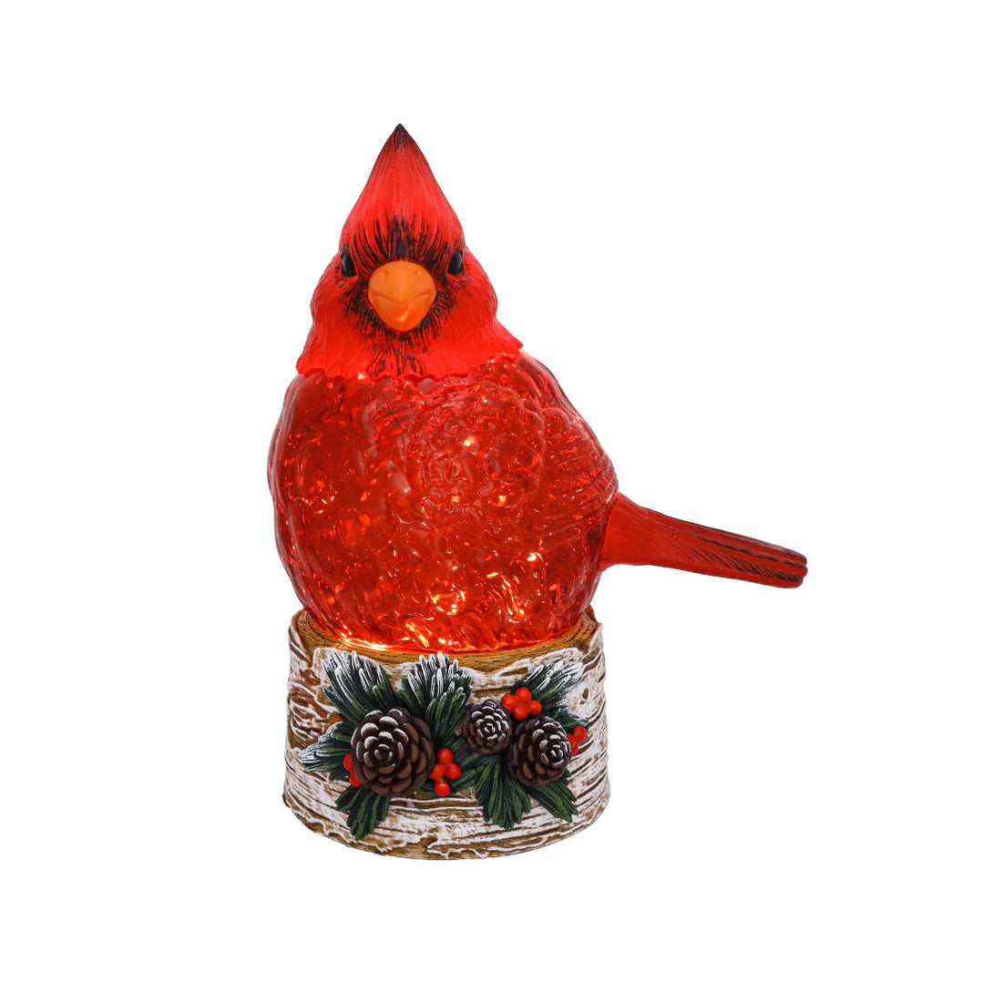7.25" Cardinal Birch Perch Glitter Lantern - Christmas is Forever