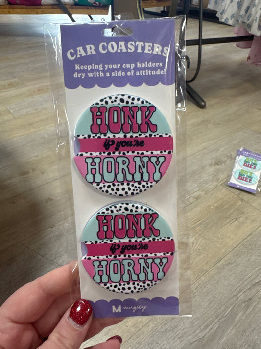 CAR COASTERS - 2PC - HONK IF YOU'RE HORNY