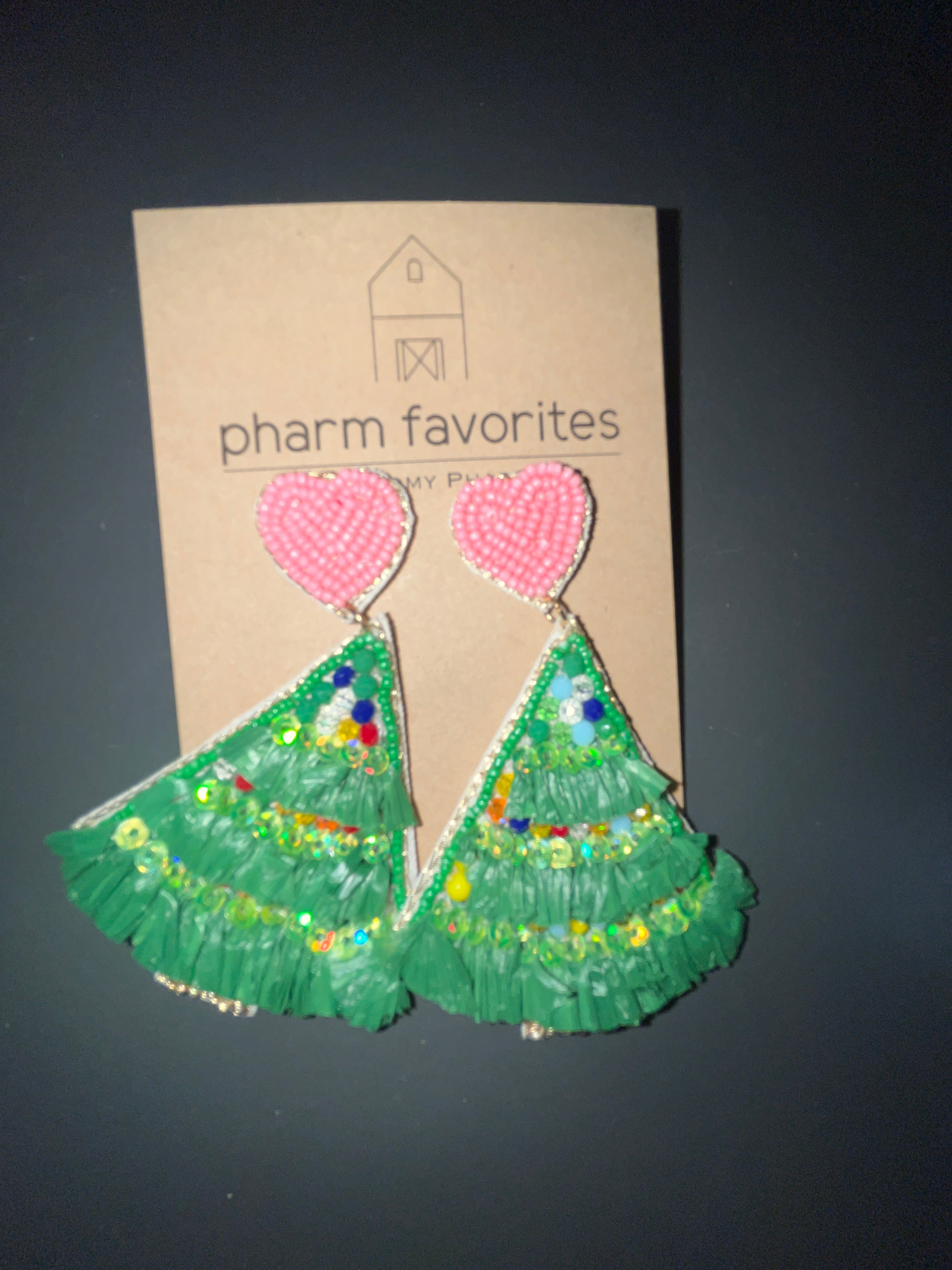 GREEN RAFFIA TREE EARRING