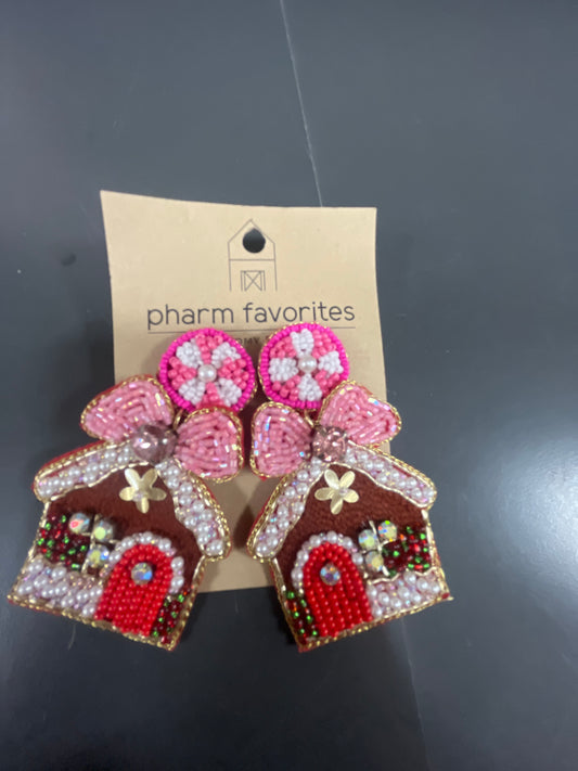 Beaded Gingerbread House Earrings