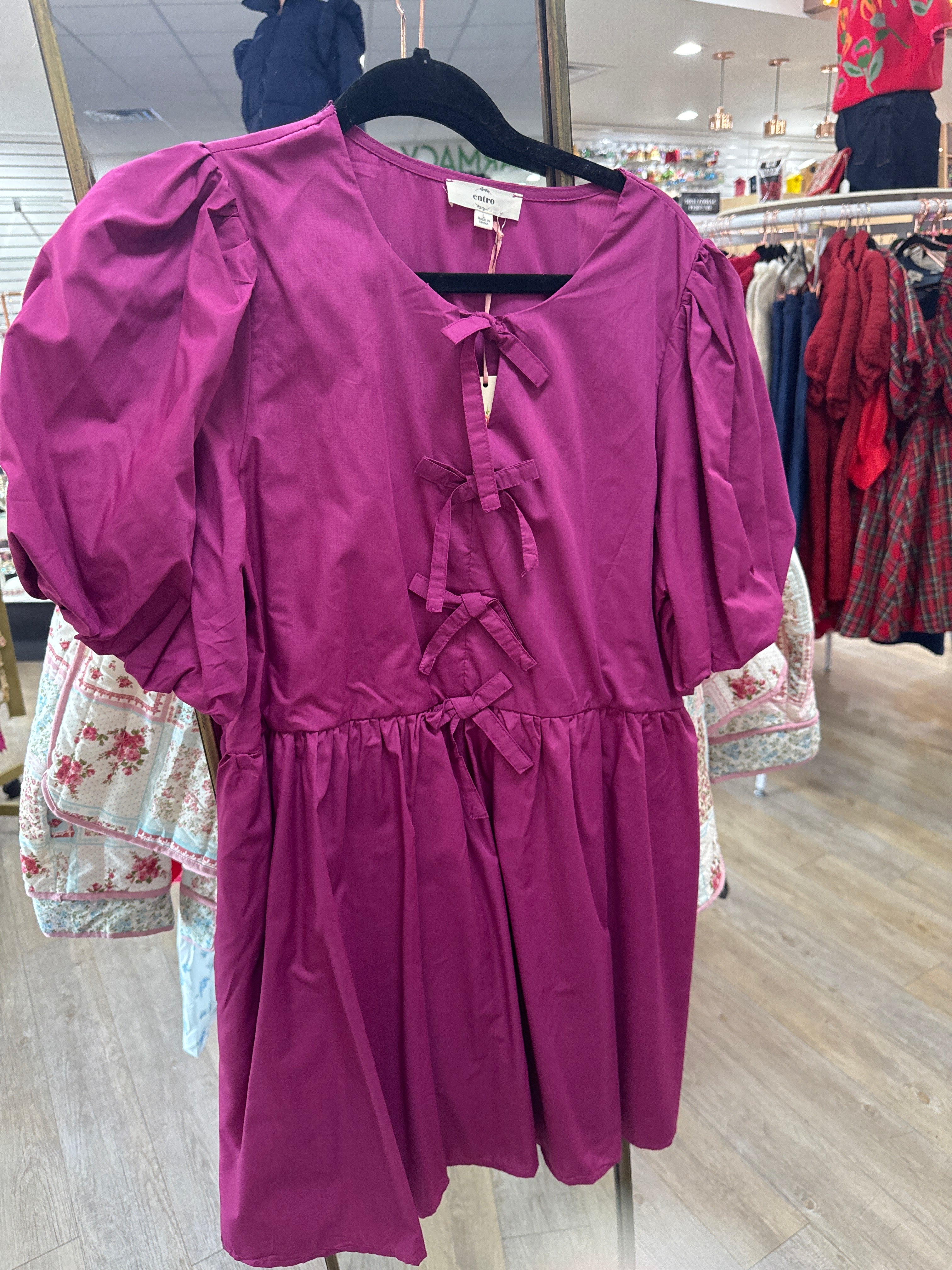 MAGENTA DRESS W/BOWS