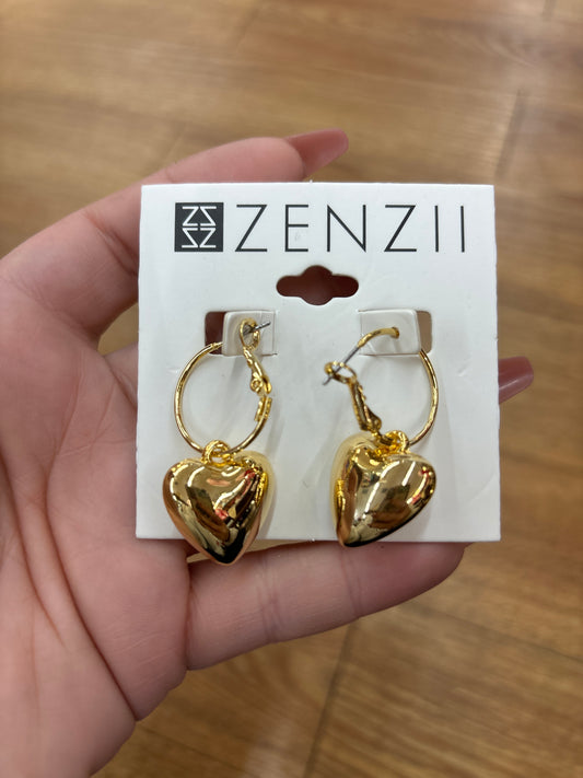 METAL HEART DROP EARRINGS - GOLD