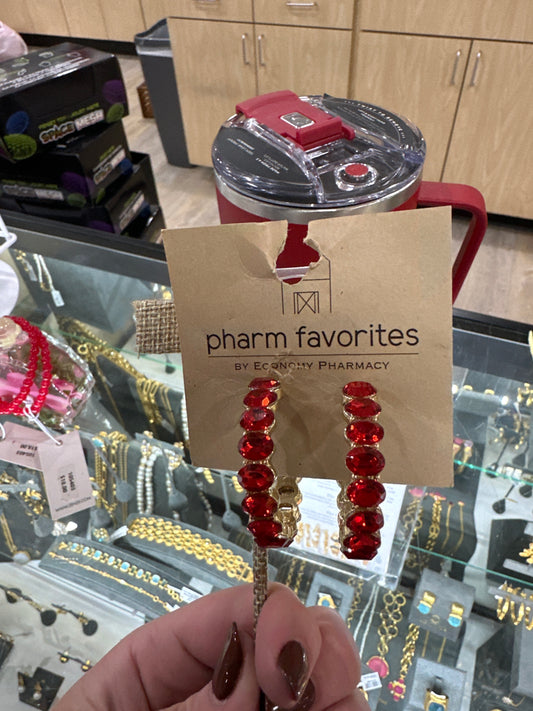 BURROUGHS STONE HOOP EARRINGS - RED