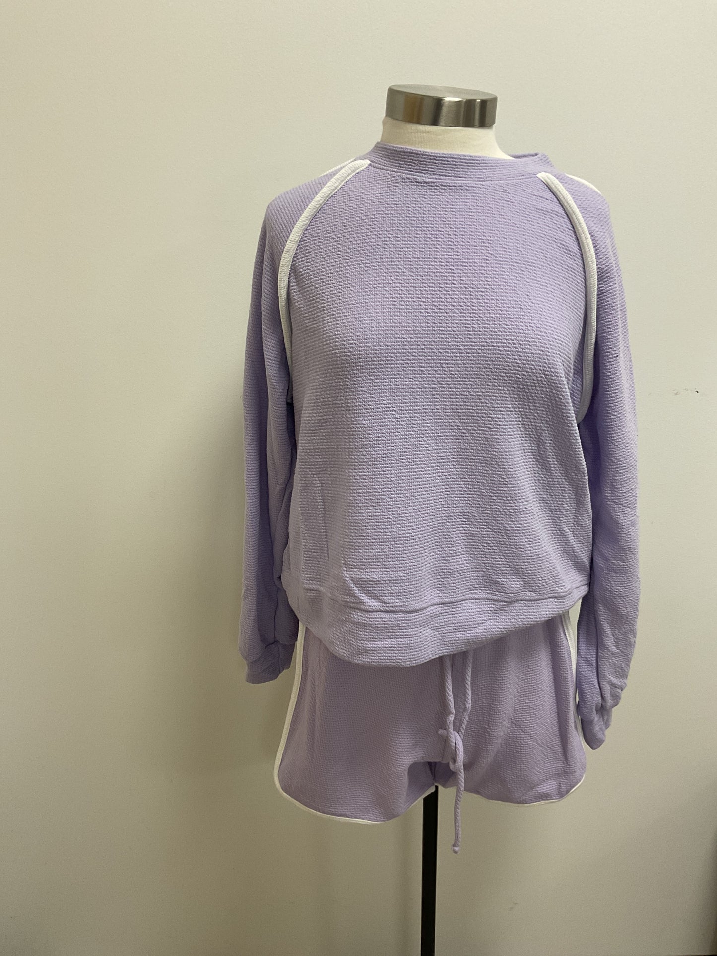 LAVENDER WITH WHITE CONTRAST BLOUSE & SHORTS 2 PC. SET