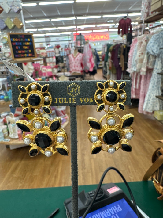 MONACO STATEMENT EARRINGS GOLD OBSIDIAN BLK & PRL