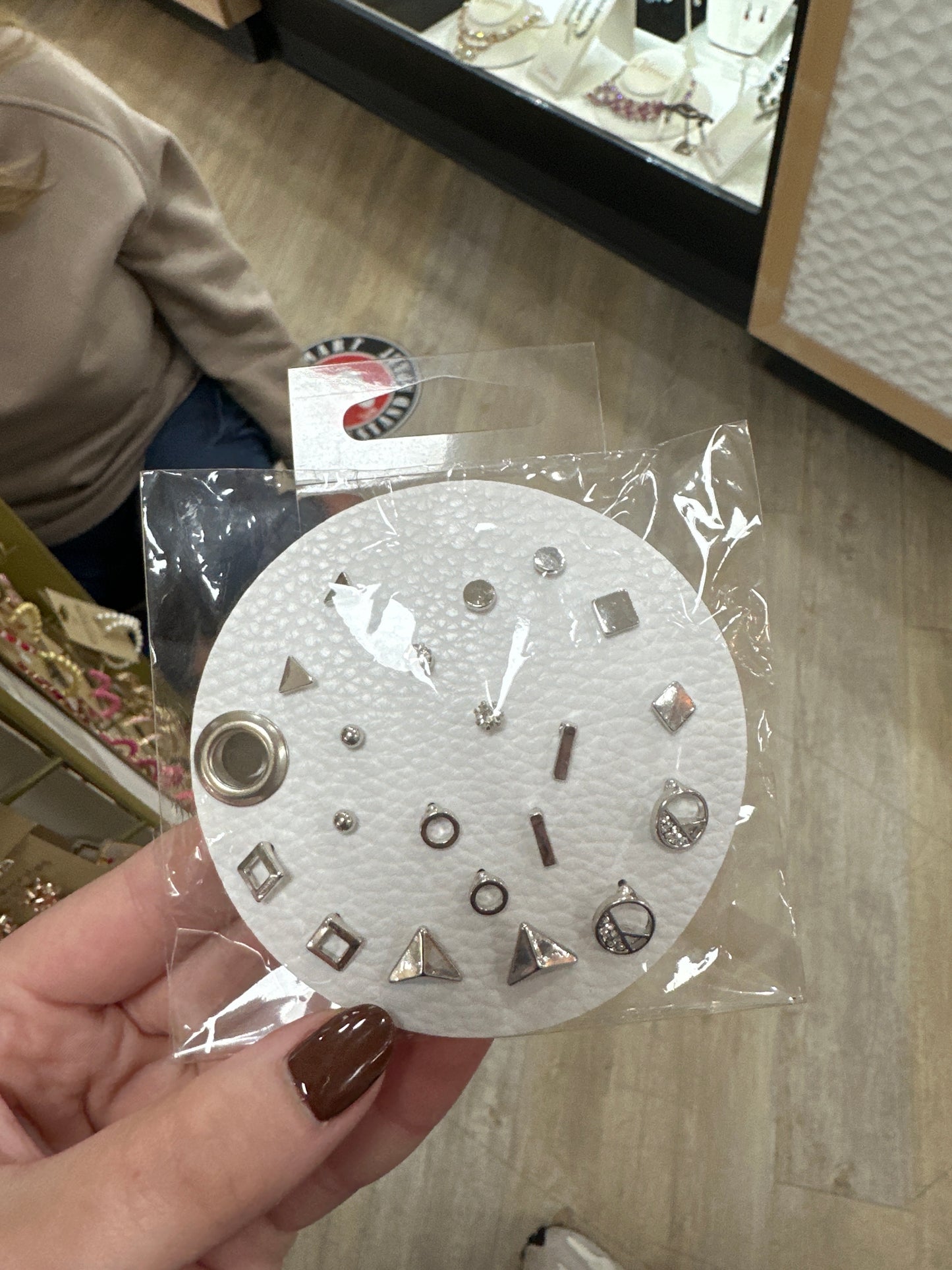 SET OF 10 GEOMETRIC STUD SET - SILVER