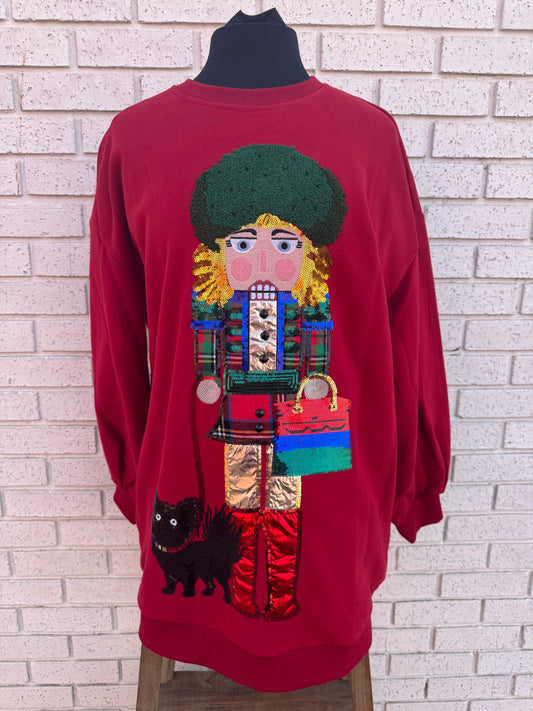 Dark Red Blonde Haired Lady Nutcracker Sweatshirt Dress