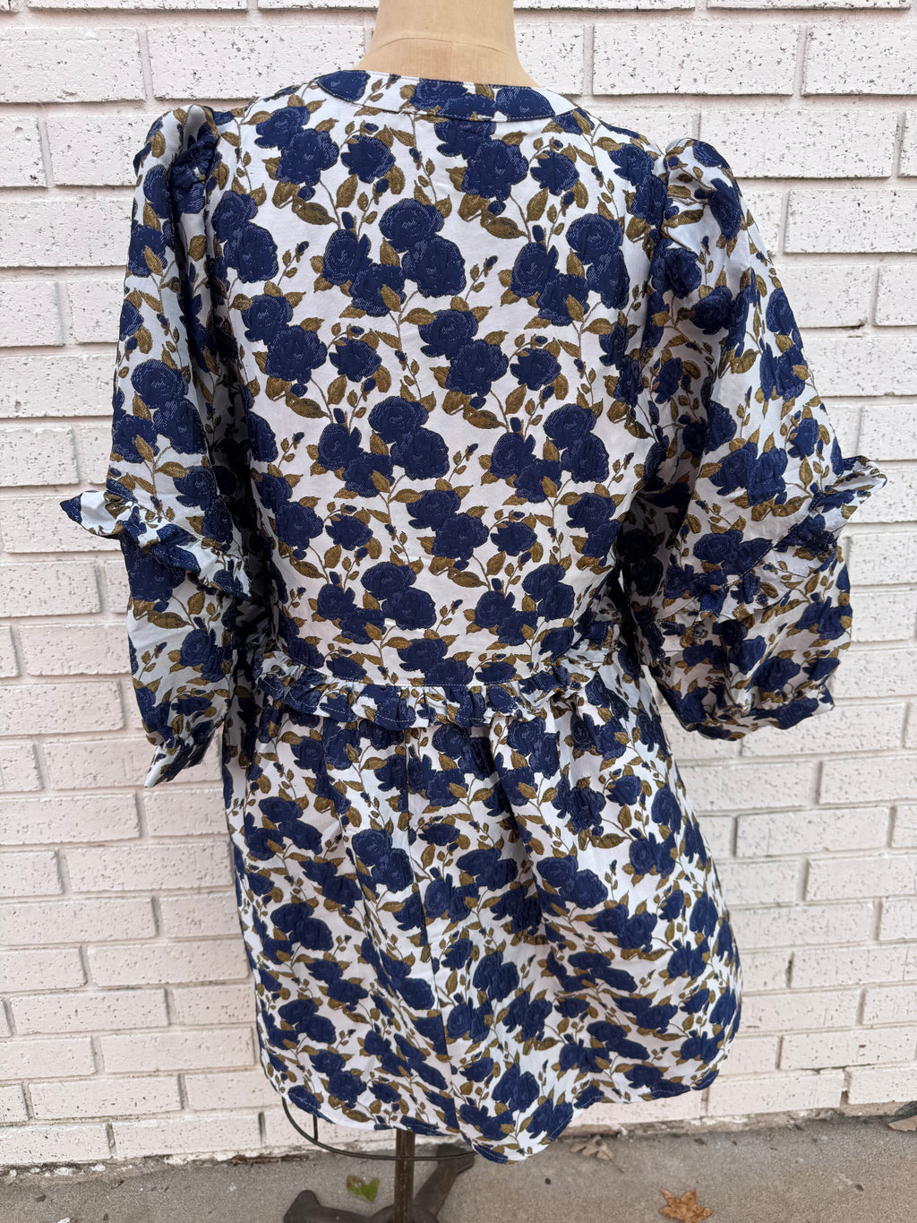 Navy Blue Floral Jacquard Dress