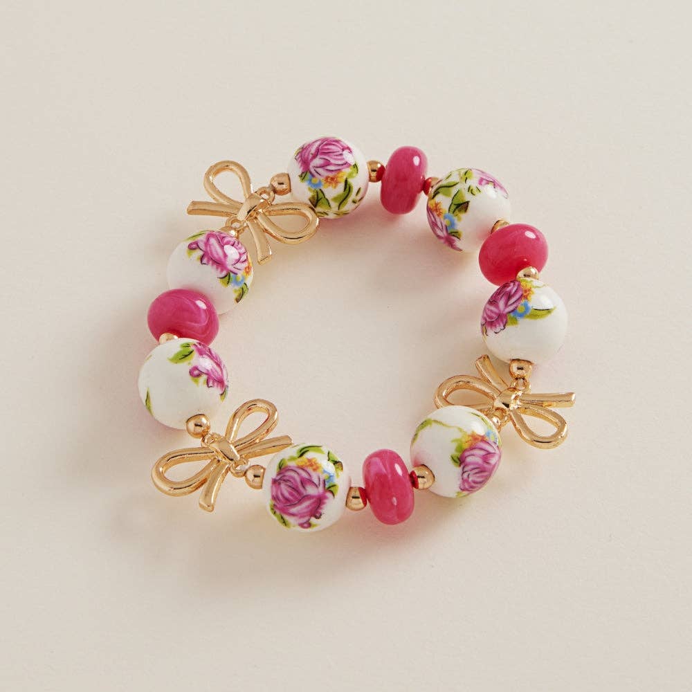ROUND SHAPED CERAMIC BEAD RIBBON STRETCH BRACELET