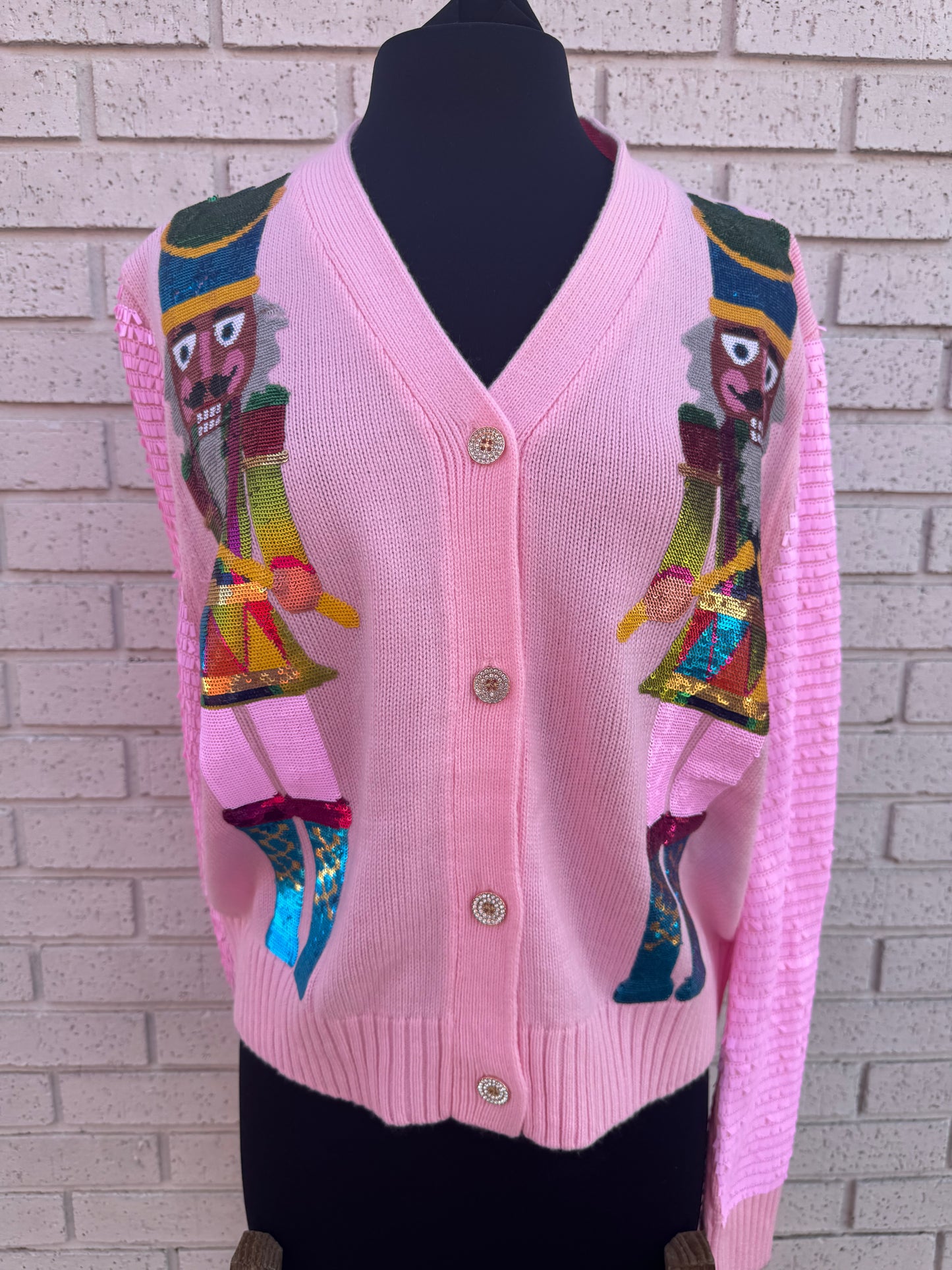 Pink Shard Sequin Sleeve Nutcracker Cardigan