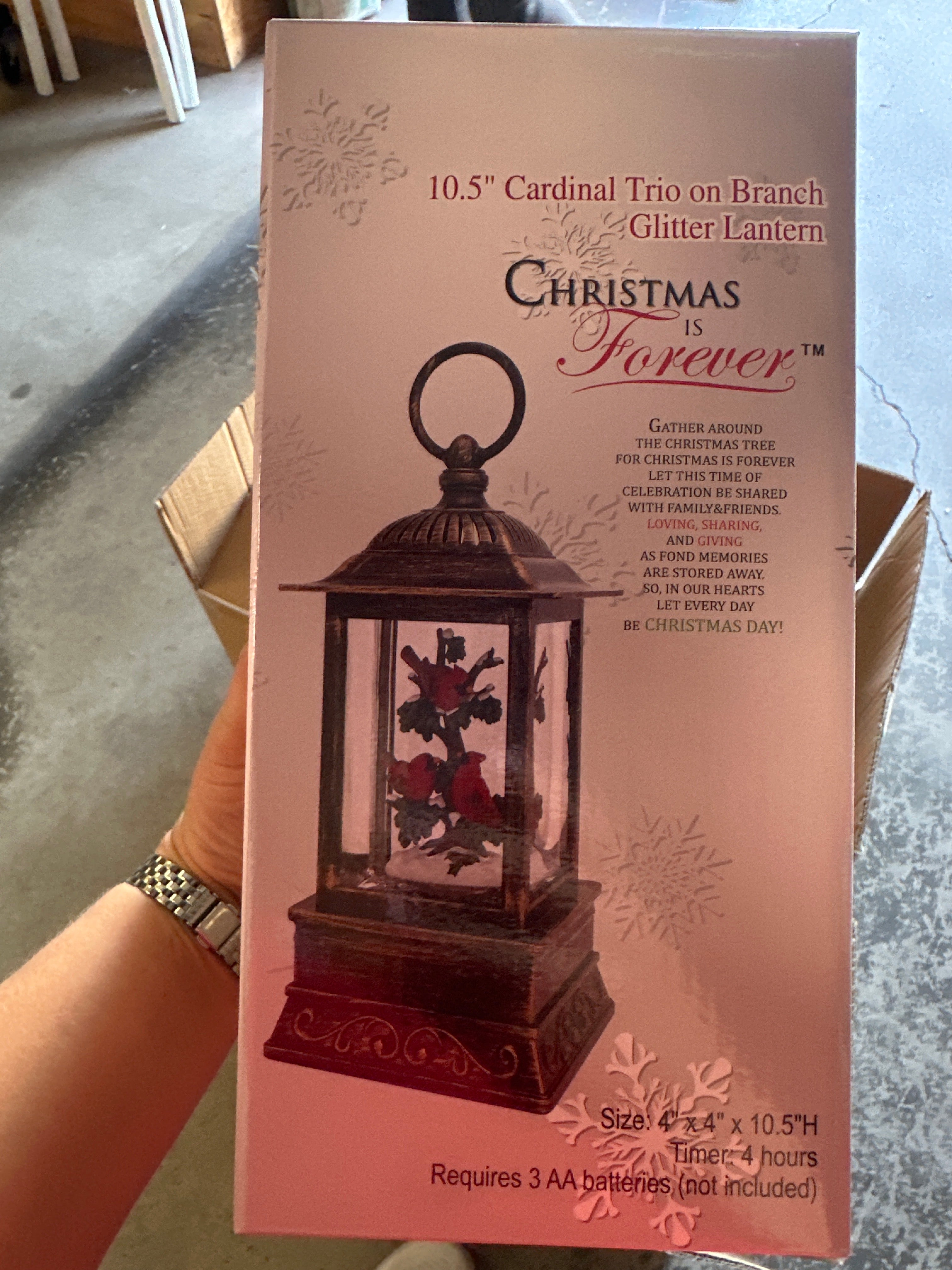 10.5" Cardinal Trio on Branch Glitter Lantern