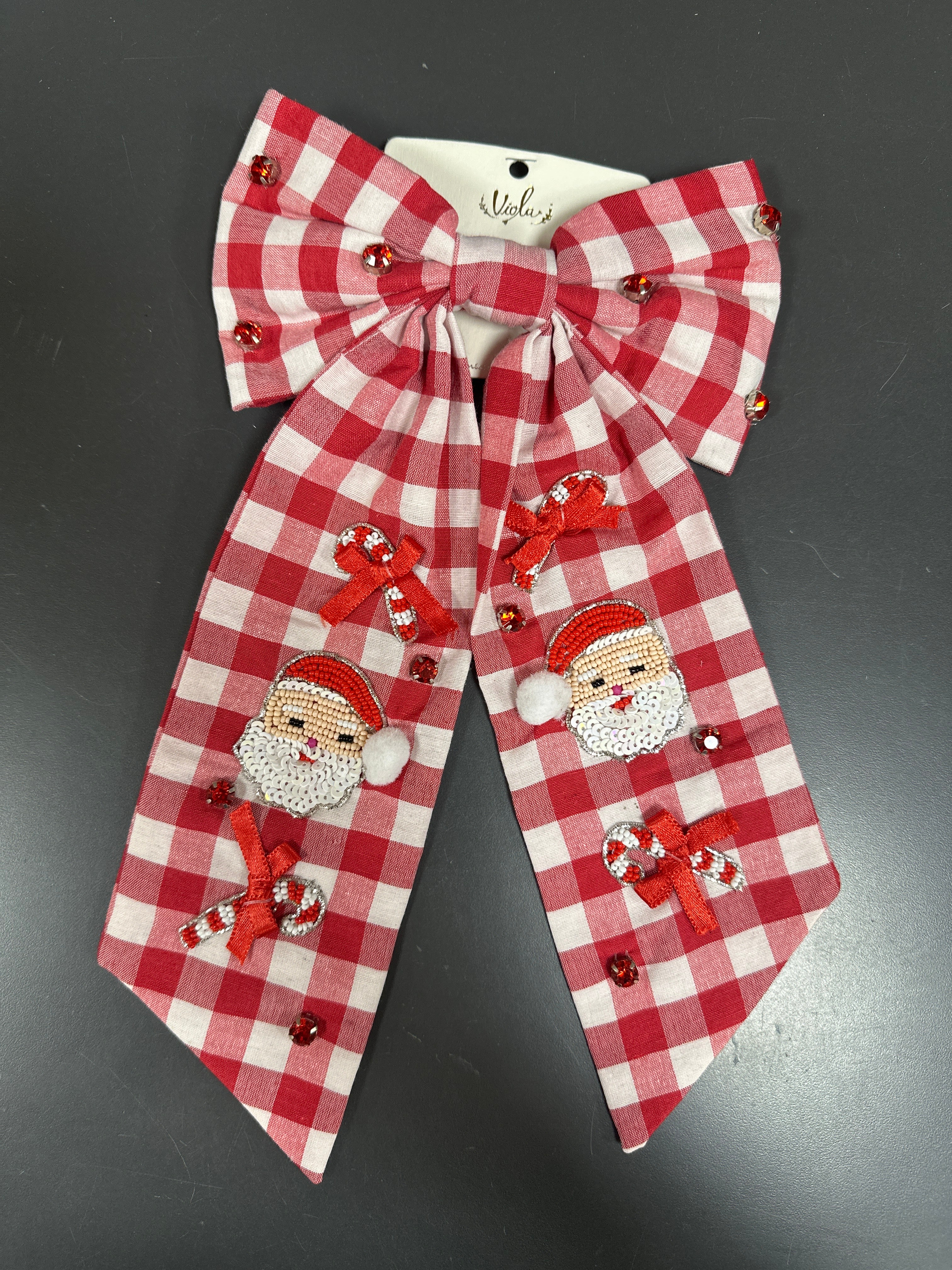 CHECKER SANTA BOW - RED