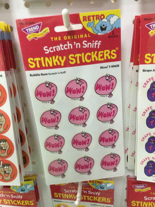 SCRATCH N SNIFF STINKY STICKERS - BUBBLE GUM