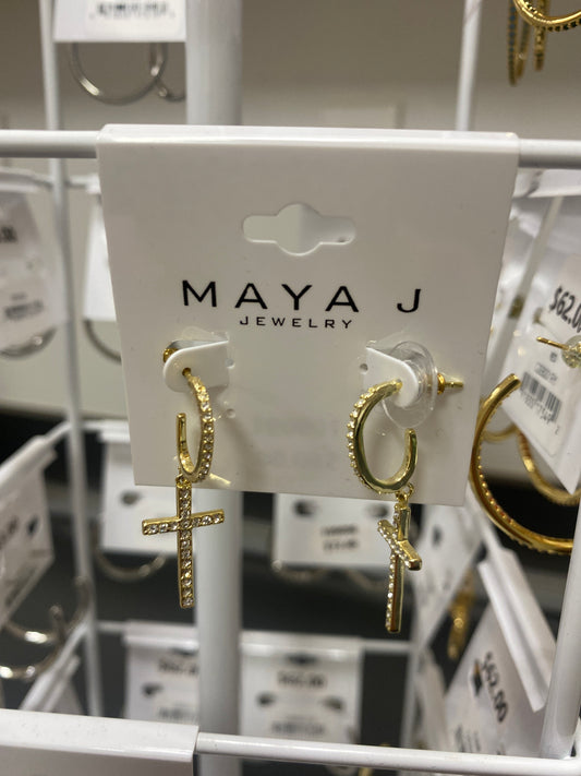 AUSTRIAN CRYSTAL DANGLE CROSS EARRINGS - SLVR