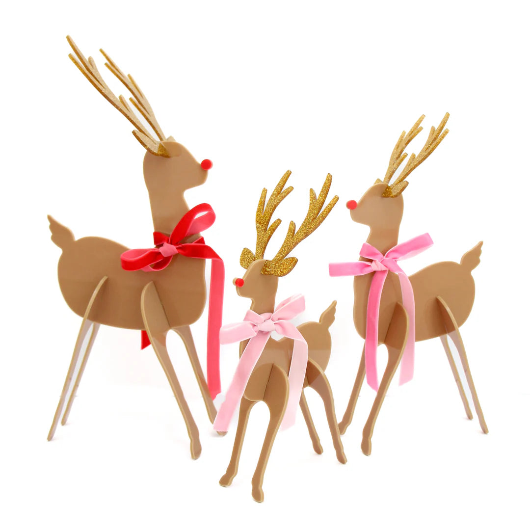 ACRYLIC REINDEER TAN WITH GOLD ANTLERS - RED/PINK