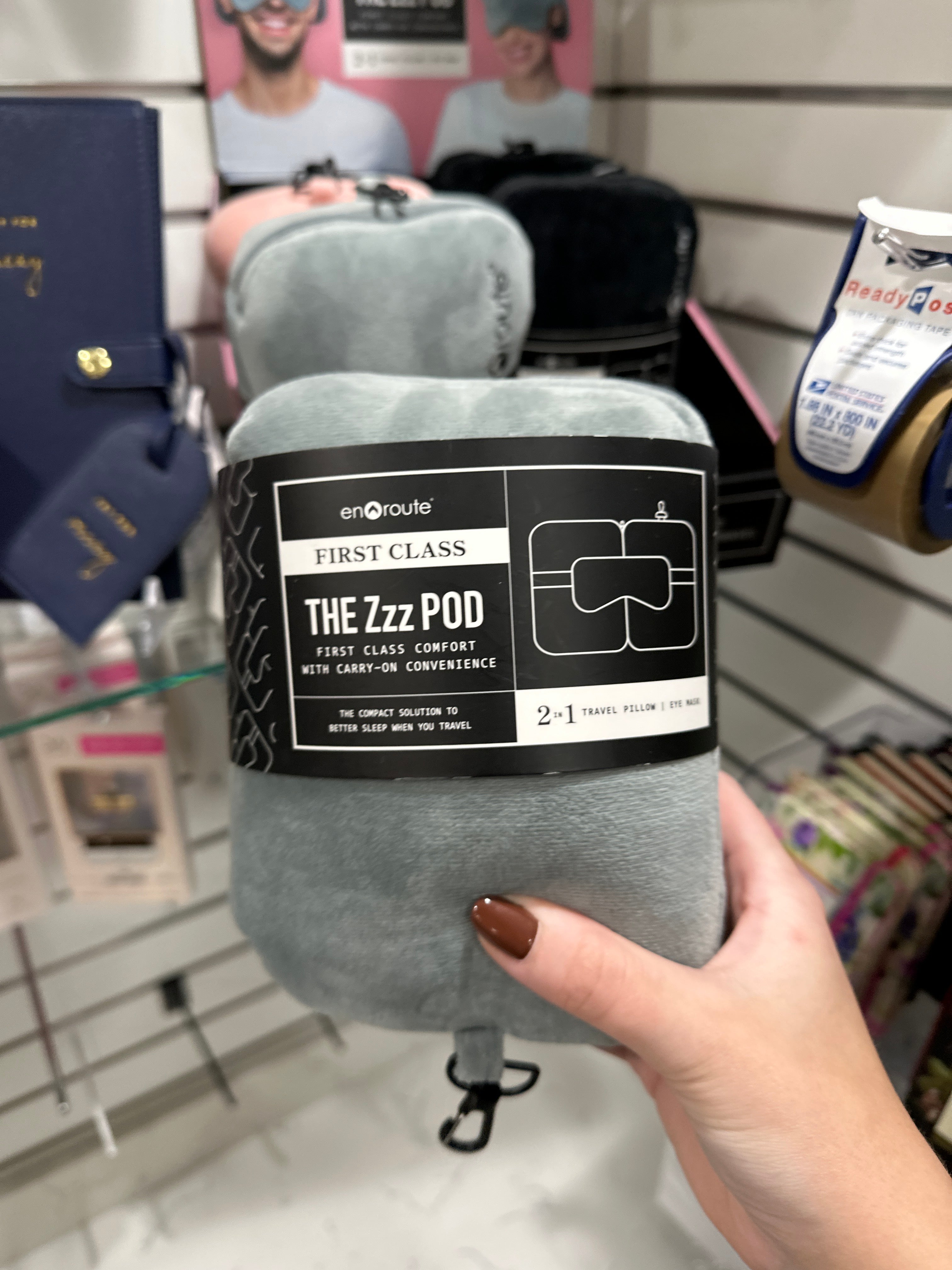 THE ZZZ POD 2-IN-1 TRAVEL PILLOW & EYE MASK - GRAY