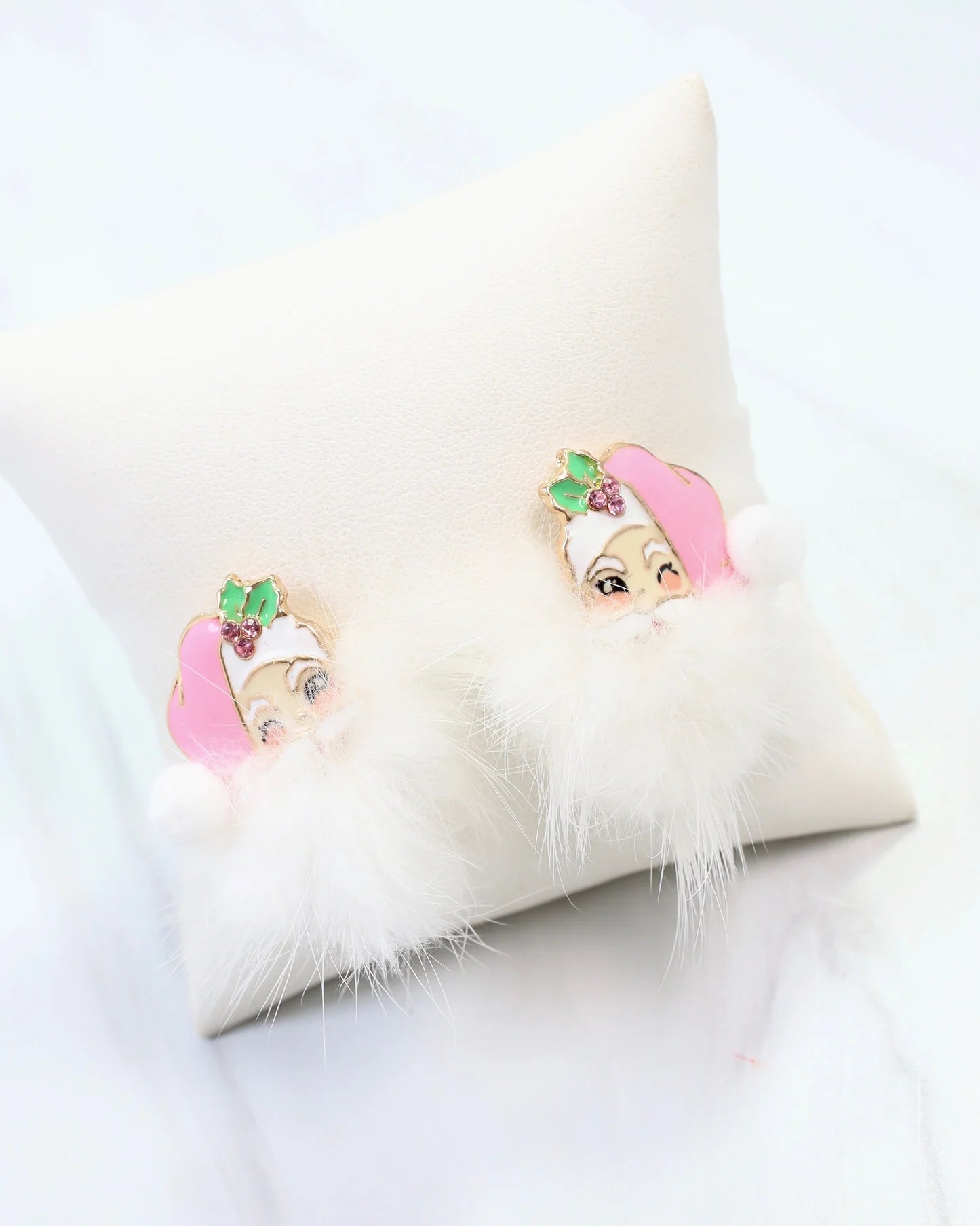 FUZZY WINKING SANTA EARRING