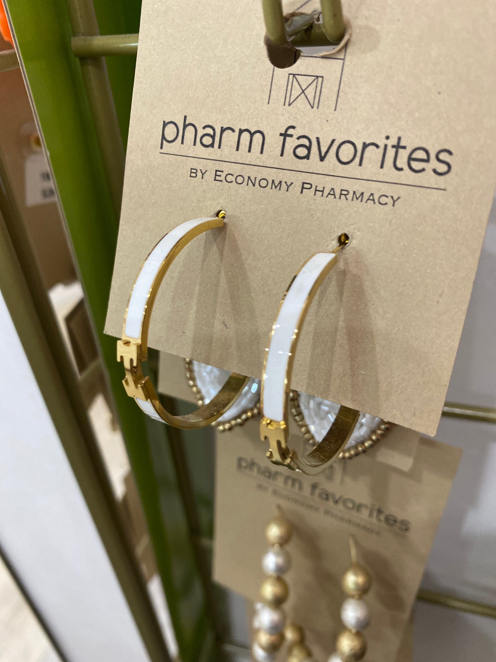 WHITE H ENAMEL HOOP EARRINGS - Pharm Favorites by Economy Pharmacy