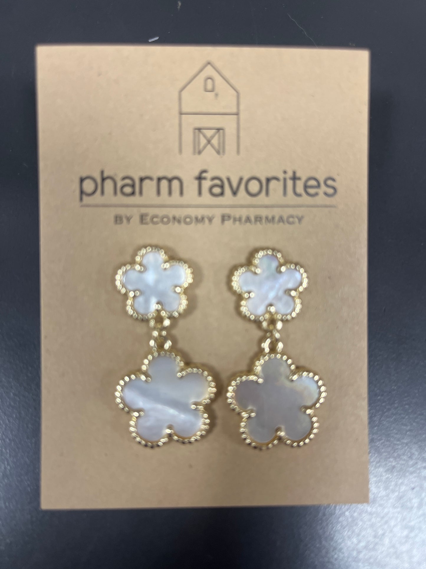 GOLD IVORY CLOVER EARRINGS W/IVORY CLOVER DANGLE