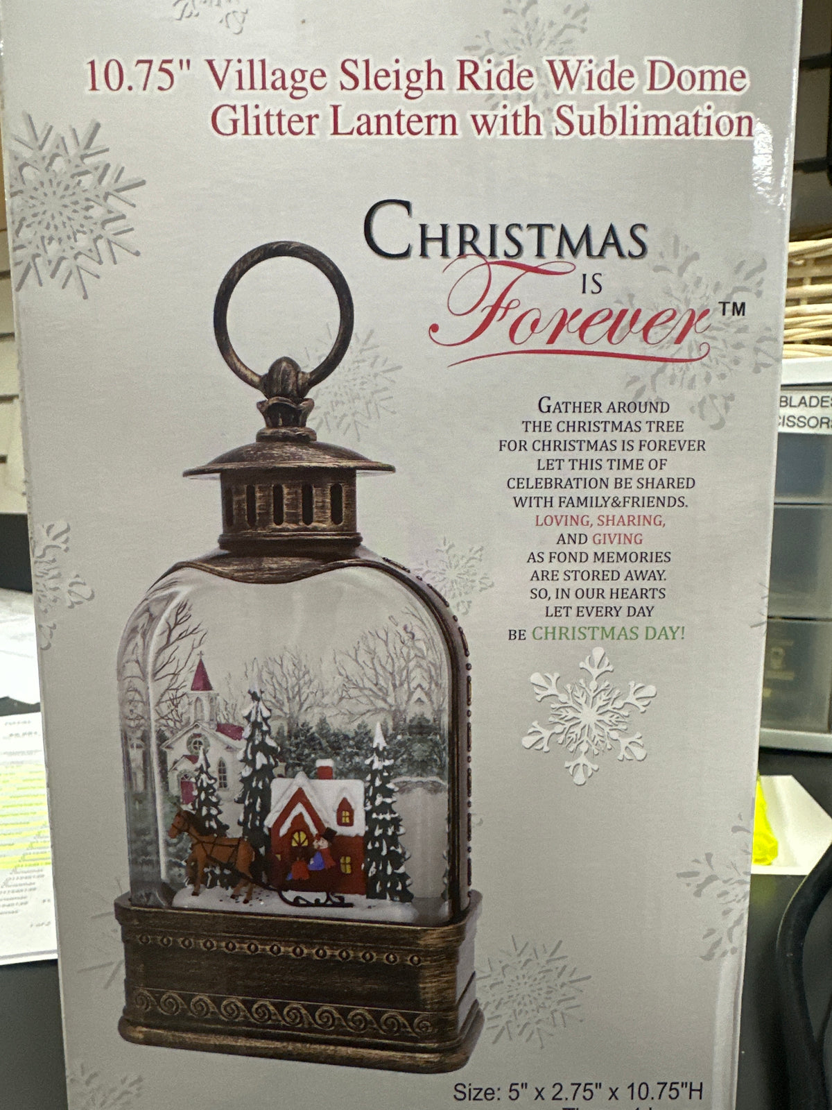 10.75" VILLAGE SLEIGH RIDE DOME GLITTER LANTERN