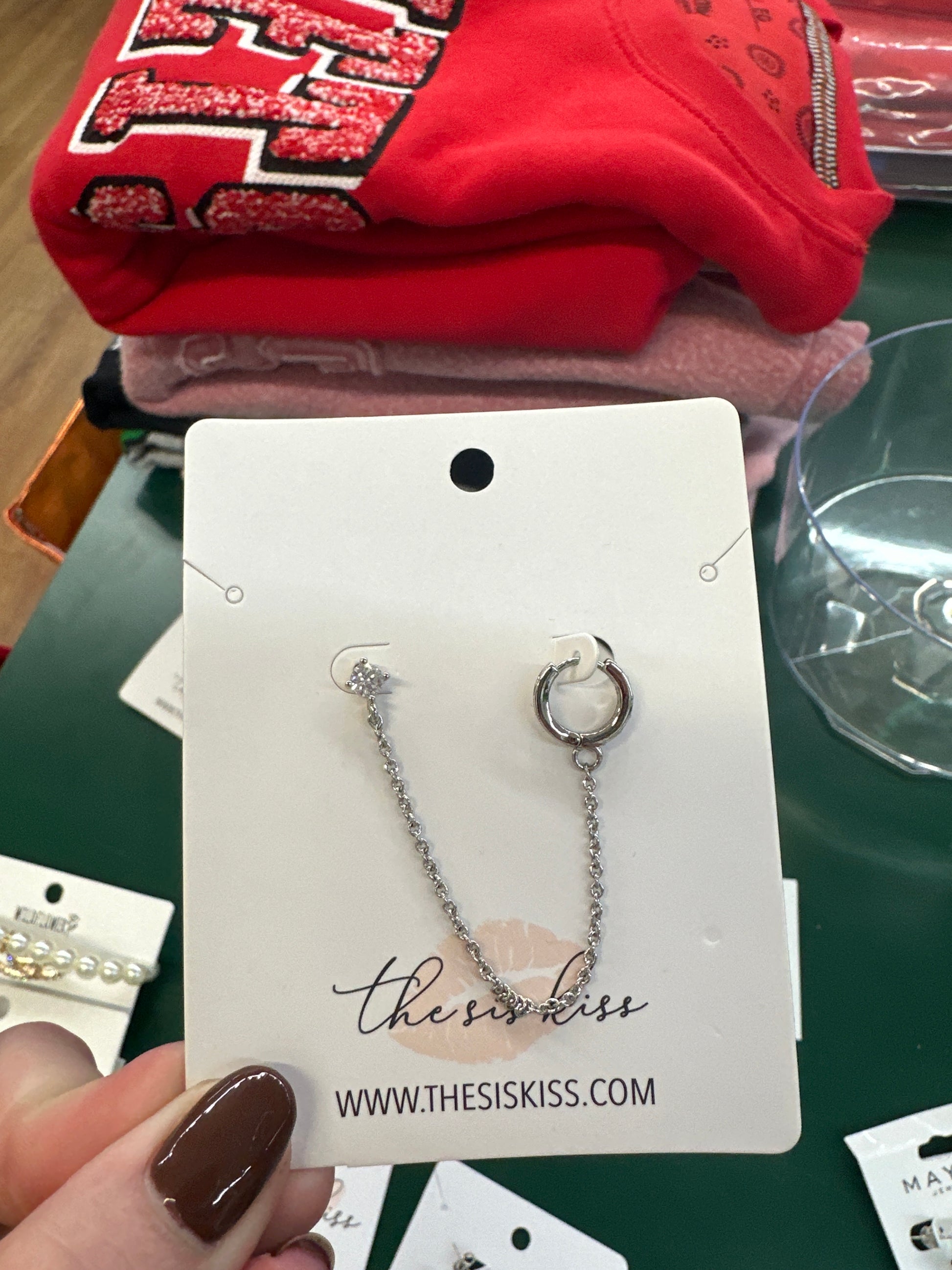 DONNA HUGGIE & STUD EAR CHAIN - SILVER - Pharm Favorites by Economy Pharmacy