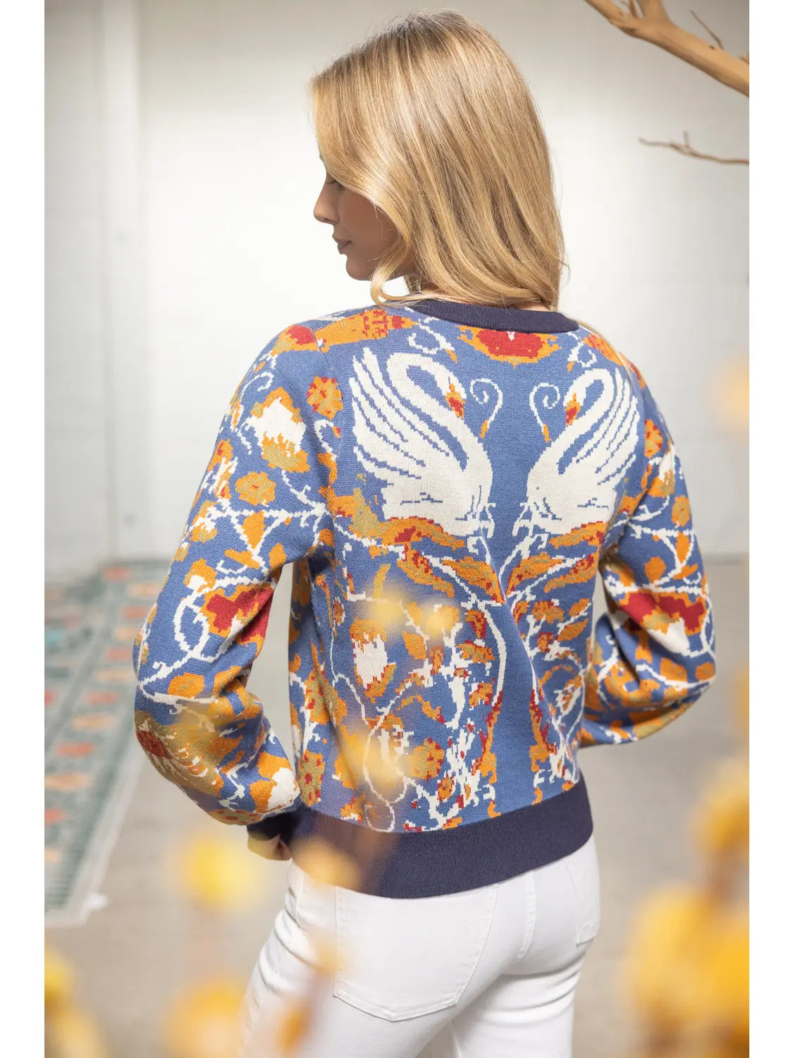 Multicolor Floral and Animal Print Knitted Sweater Top