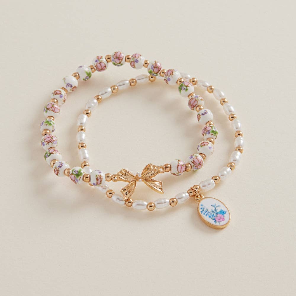 Oval Pattern Enameled Charm Ceramic Bead Bracelet