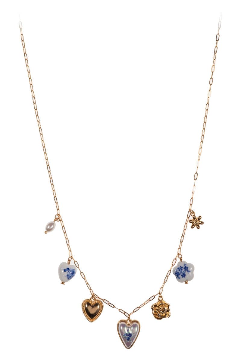 Flower Mixed Shaped Charms Short Necklace