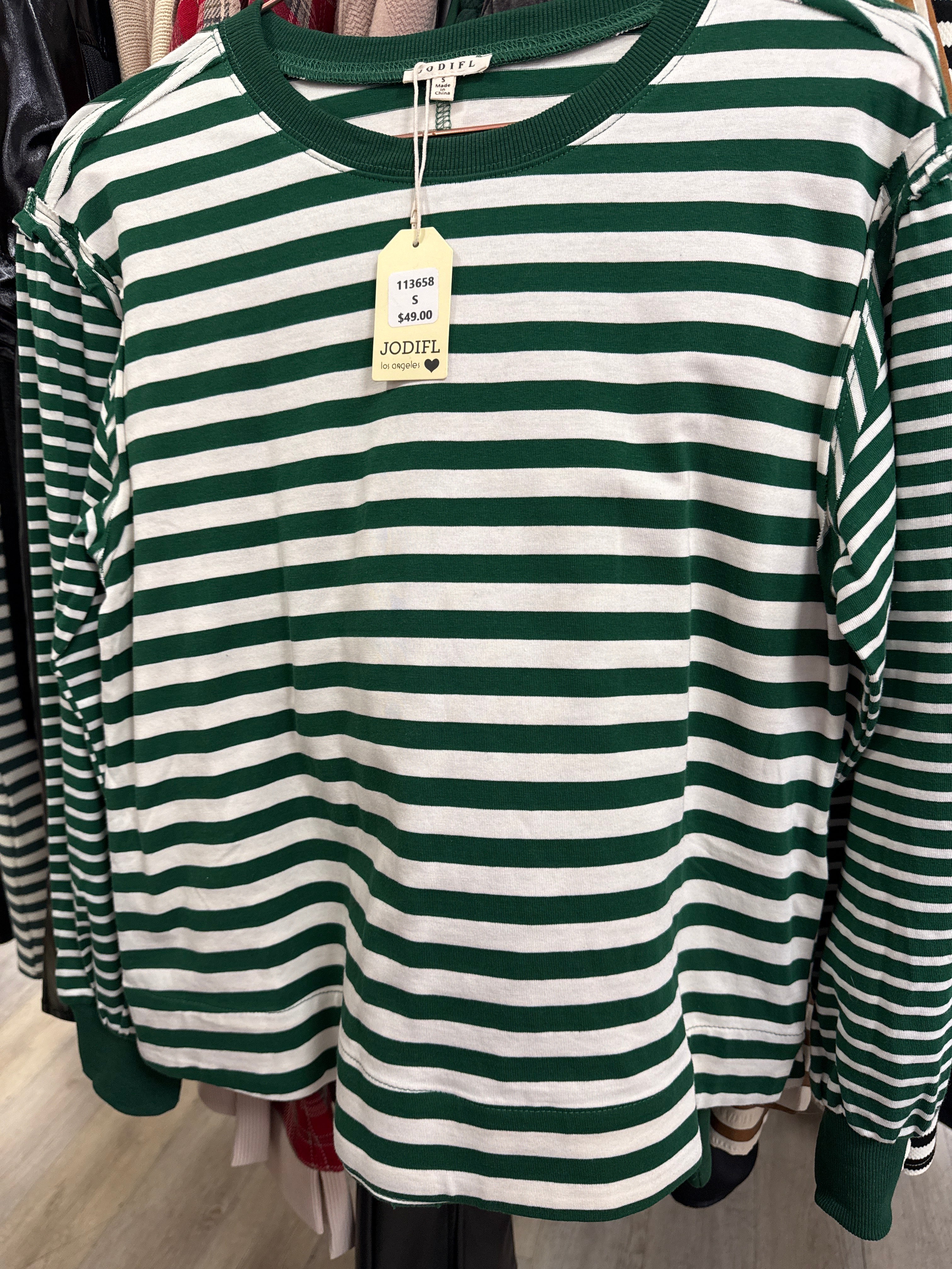 GREEN & WHITE STRIPED SWEATSHIRT