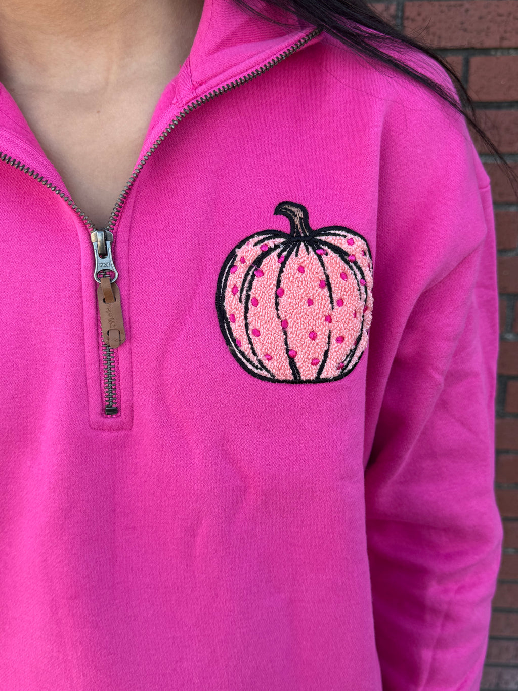 Polka Dot Pumpkin Patch Pink Half-Zip Pullover