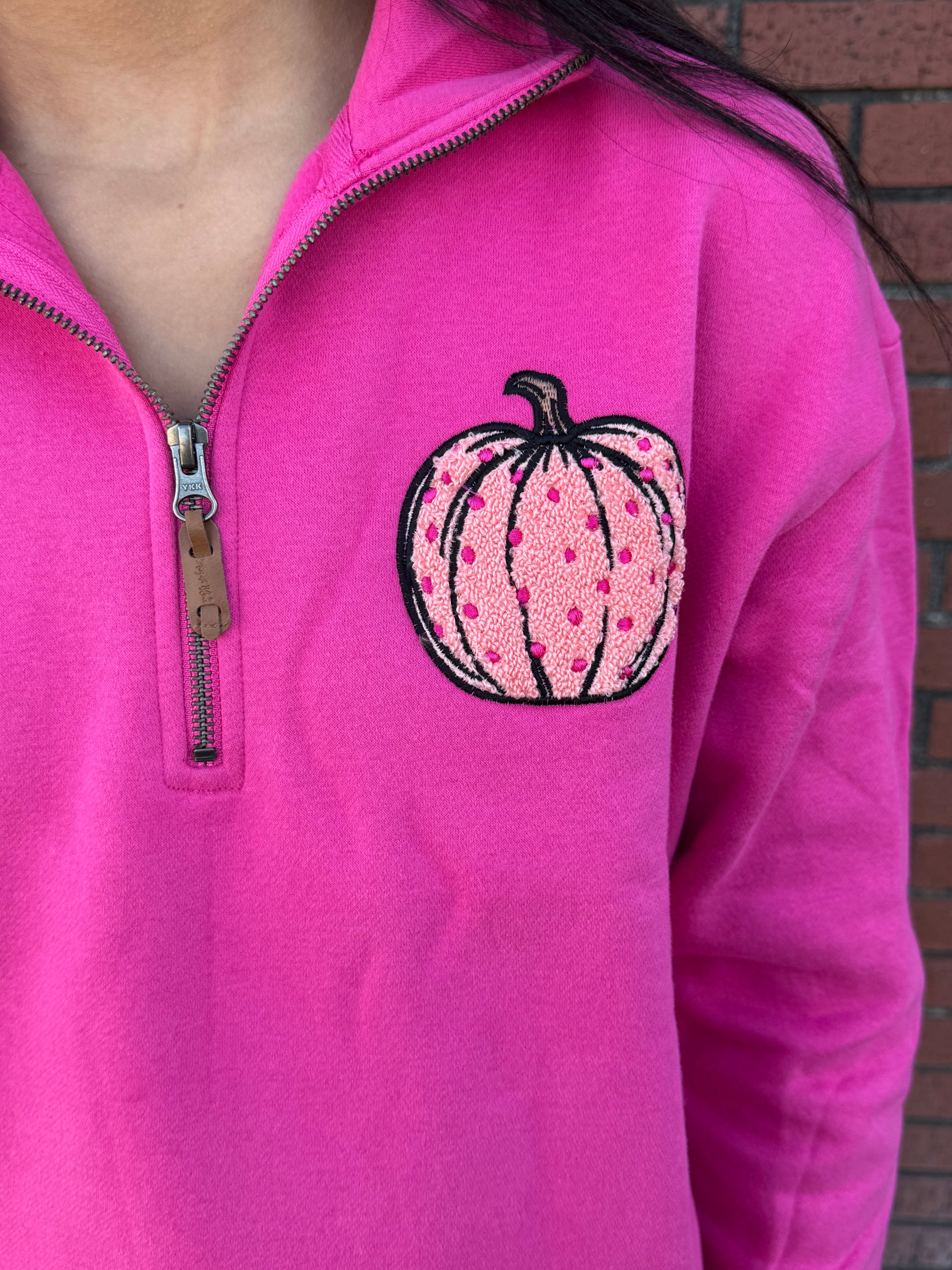 Polka Dot Pumpkin Patch Pink Half-Zip Pullover
