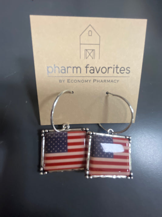AMERICAN FLAG HOOP & CHARM EARRINGS