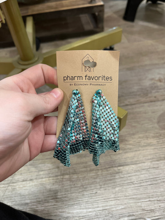 METAL MESH DROP EARRINGS - TEAL