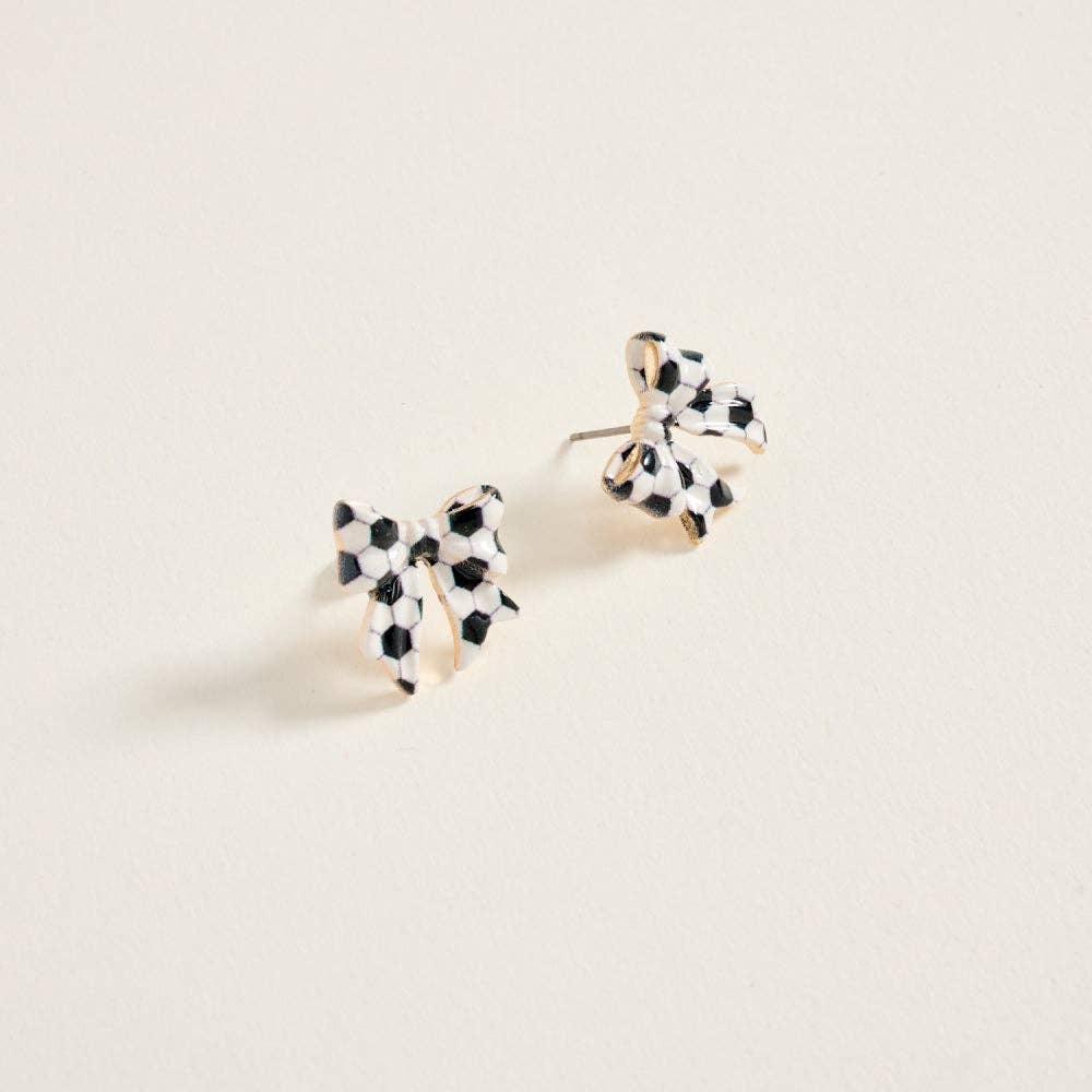 ENAMEL SOCCER BALL PRINT BOW ENAMEL EARRINGS