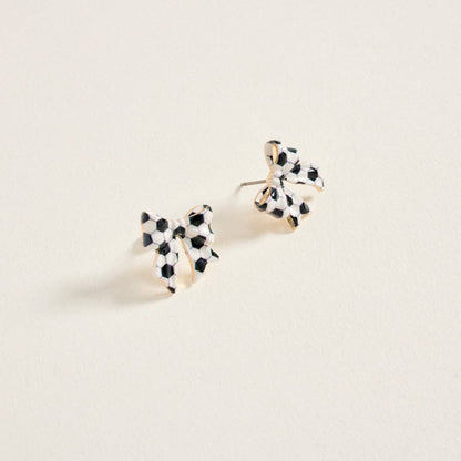 ENAMEL SOCCER BALL PRINT BOW ENAMEL EARRINGS