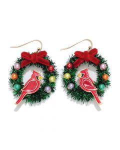 WREATH WITH CARDINAL EARRINGS