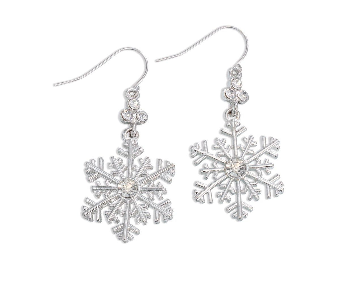 SILVER CRYSTAL SNOWFLAKE DANGLE EARRINGS