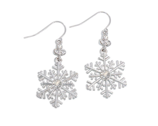 SILVER CRYSTAL SNOWFLAKE DANGLE EARRINGS