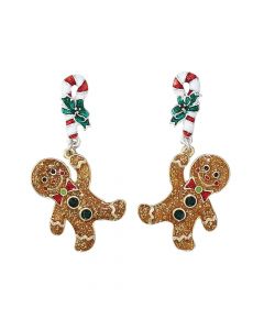 GINGERBREAD MAN CANDY CANE EARRINGS