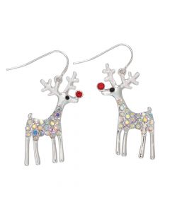 SILVER RUDOLPH WITH AB CRYSTAL EARRINGS