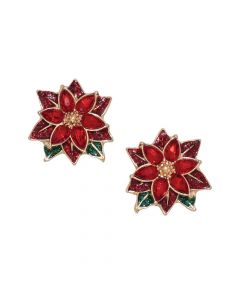 CRYSTAL AND GLITTER POINSETTIA EARRINGS