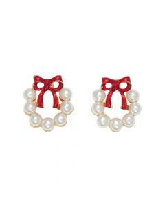 PEARL WREATH WITH RED BOW EARRINGS