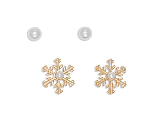 PEARL AND GOLD SNOWFLAKE EARRINGS 2 PAIRS