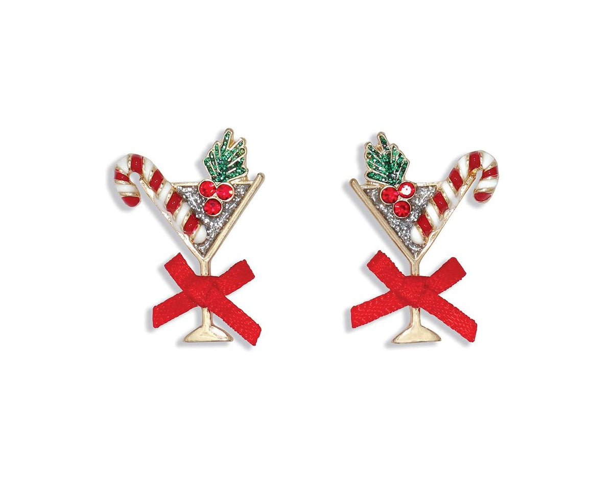 HOLIDAY MARTINI WITH RED BOW EARRINGS